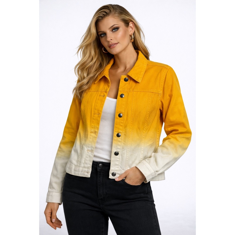 Women with Control Ombre Yellow White Denim Jacket‎ Size Medium